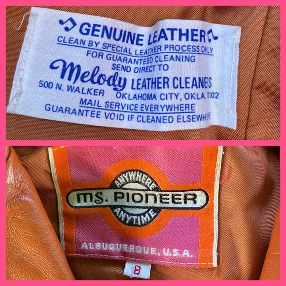 Vintage 60s Ms. Pioneer leather and snakeskin jacket, orange brown, pockets, Sm - Picture 14 of 16